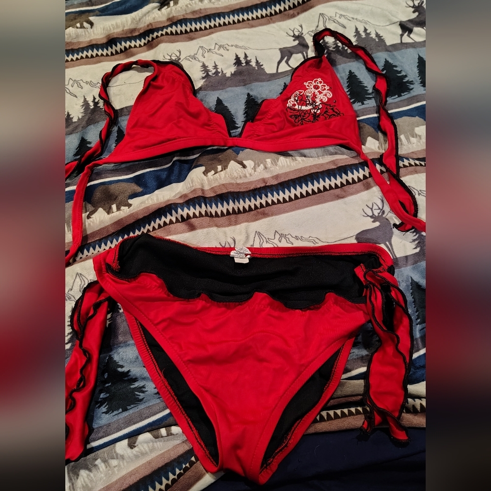 Red Bikini Set with Embroidery